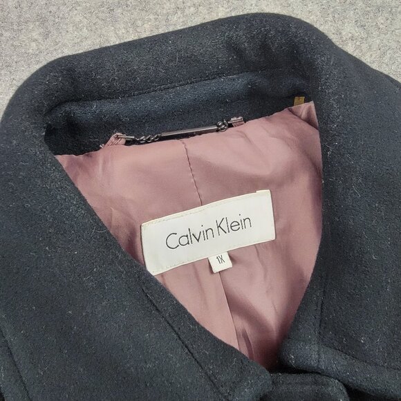 Calvin Klein Coat Womens 1X Black Pea Coat Wool Nylon Cashmere Blend - Picture 9 of 16